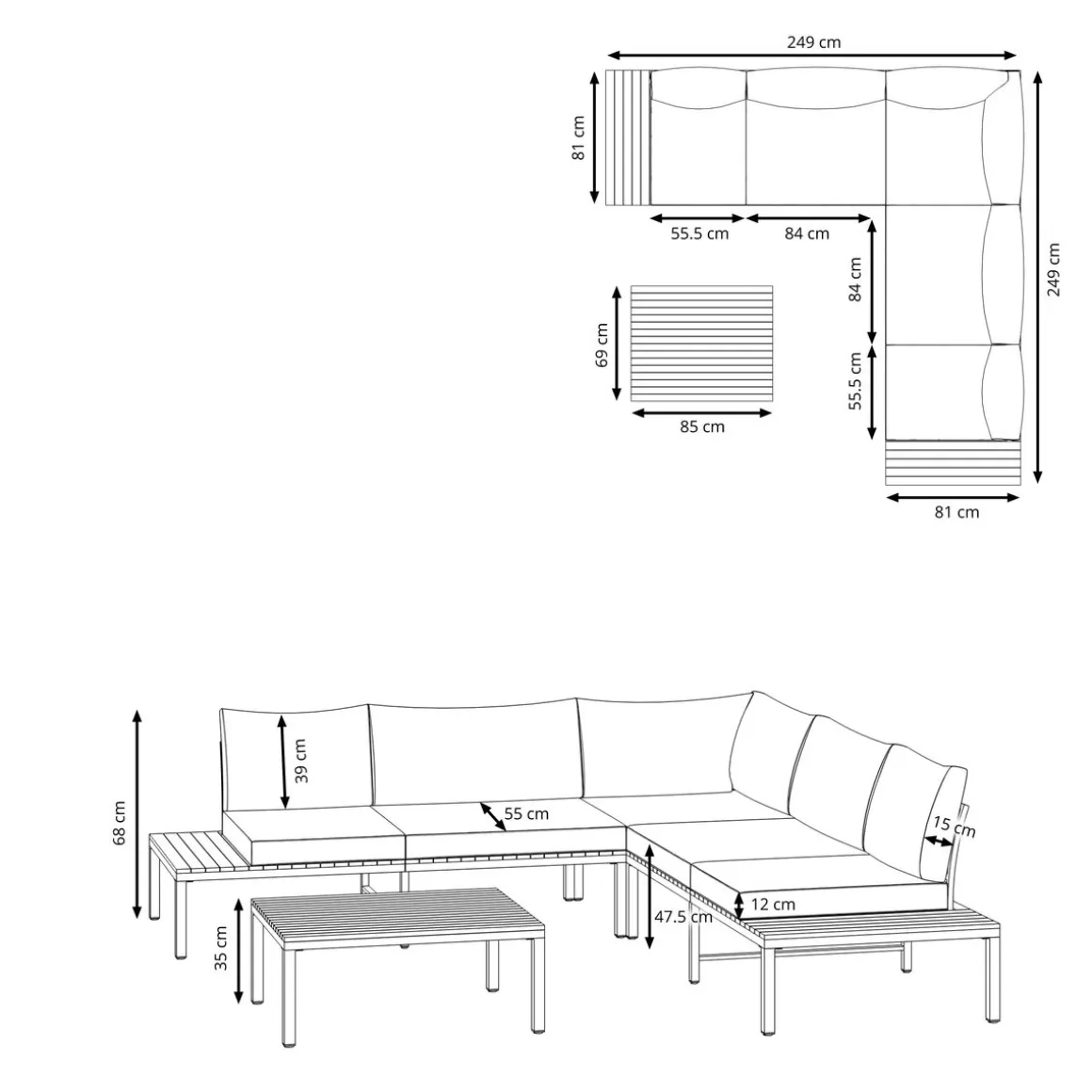 Lounge SANTANA hellgrau/natur/weiss