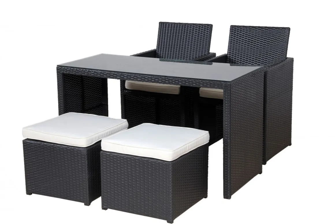 Love Seat CHERRY Rattan Garnitur schwarz/cremeweiss
