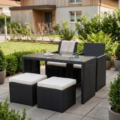 Love Seat CHERRY Rattan Garnitur schwarz/cremeweiss