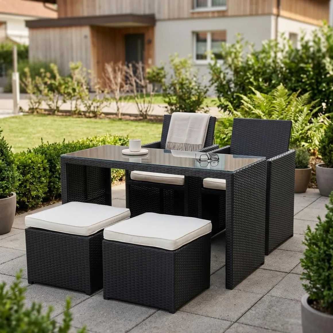 Love Seat CHERRY Rattan Garnitur schwarz/cremeweiss