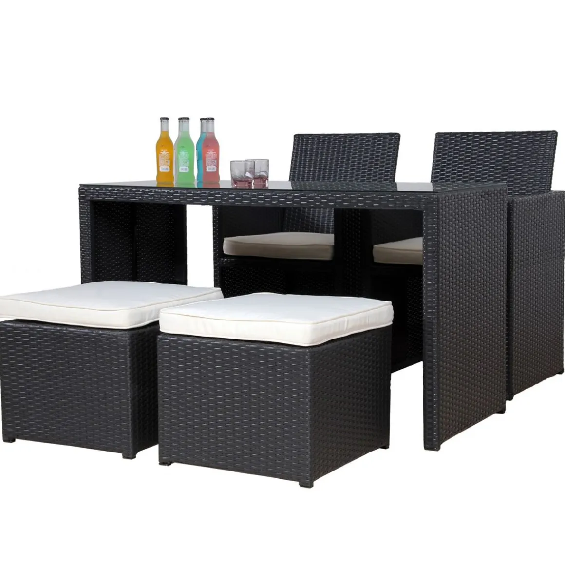 Love Seat CHERRY Rattan Garnitur schwarz/cremeweiss