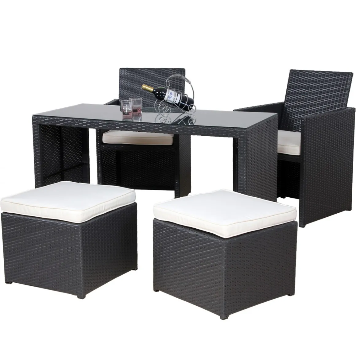 Love Seat CHERRY Rattan Garnitur schwarz/cremeweiss