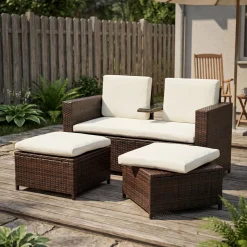 Love Seat Rattan Garnitur CHANELL braun/weiss