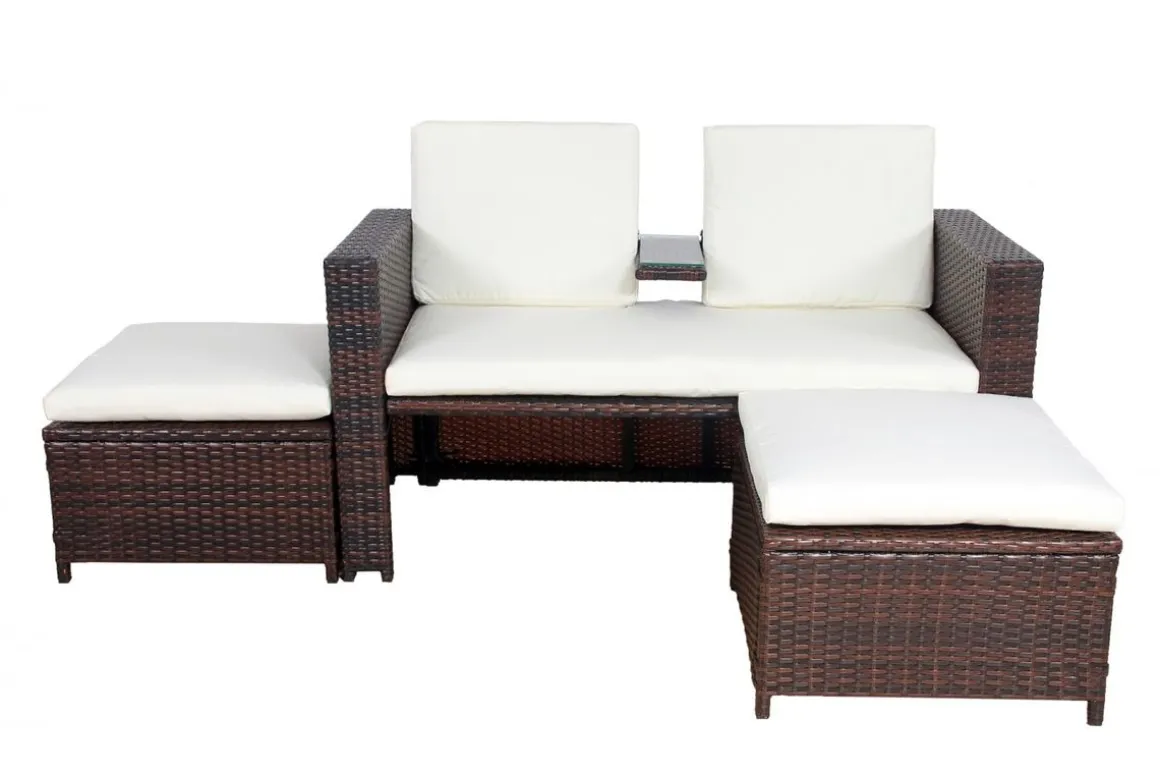 Love Seat Rattan Garnitur CHANELL braun/weiss