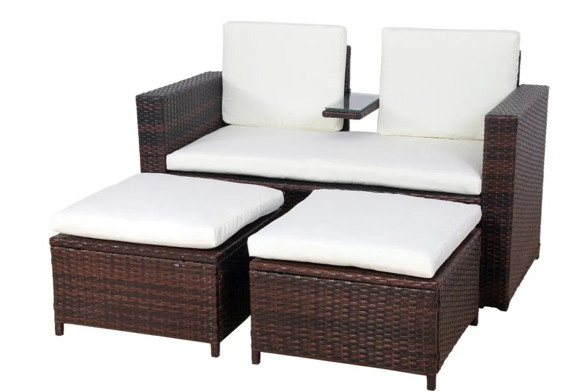 Love Seat Rattan Garnitur CHANELL braun/weiss