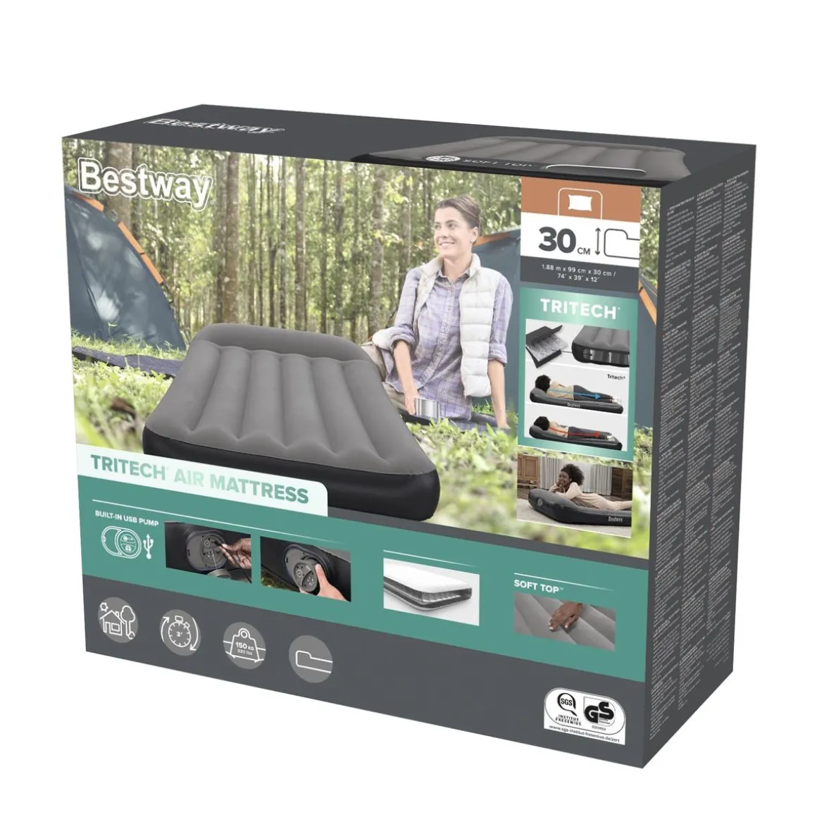 Luftbett Tritech mit USB Pumpe 188 x 99 x 30 cm
