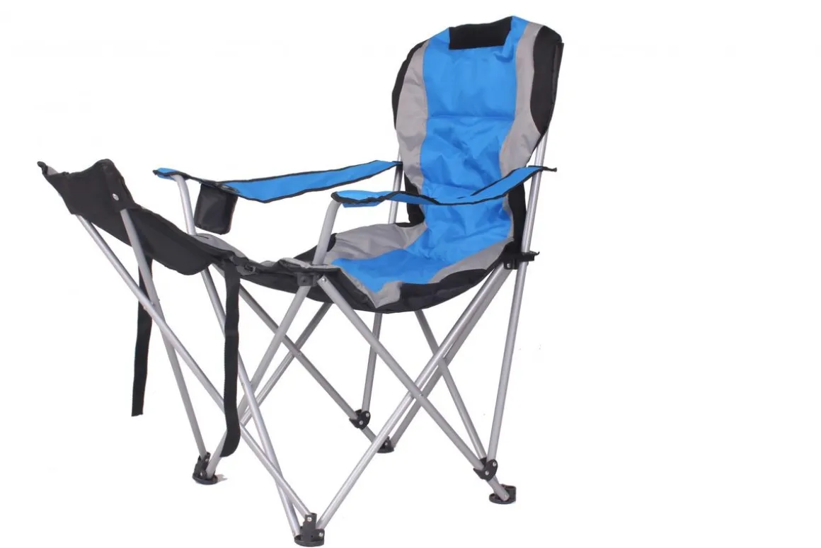 Luxus Campingstuhl mit Fussablage blau