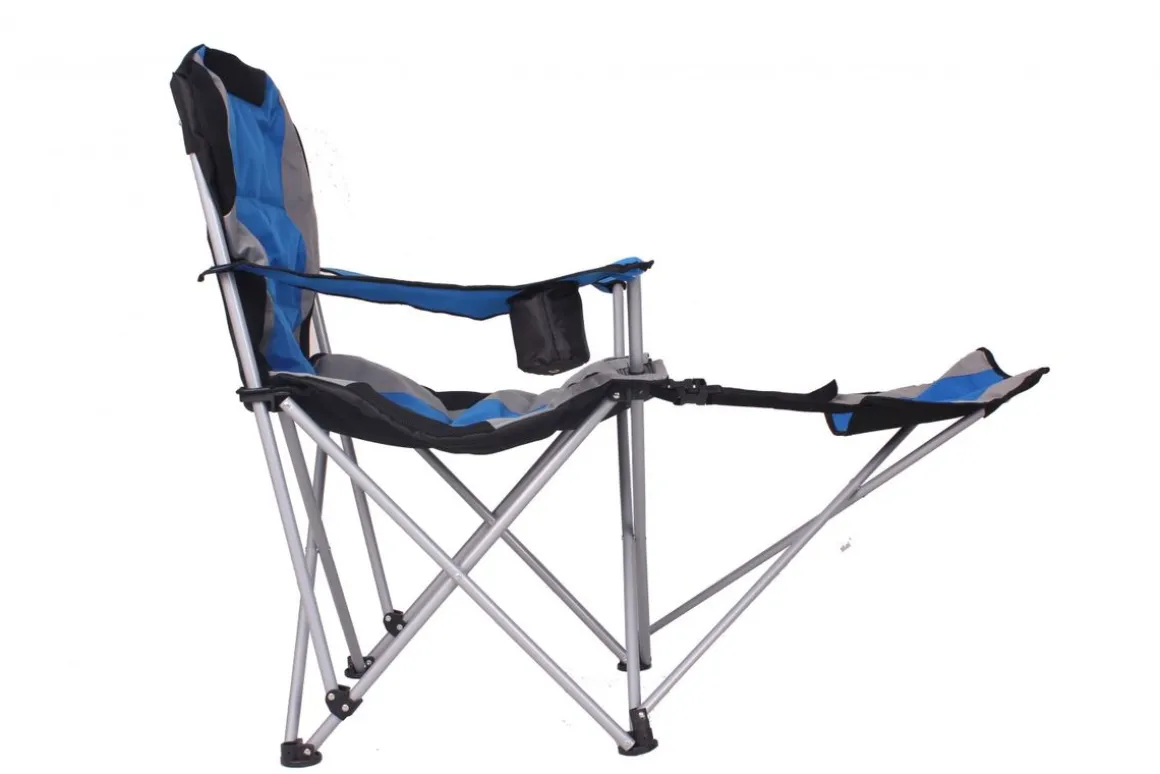 Luxus Campingstuhl mit Fussablage blau