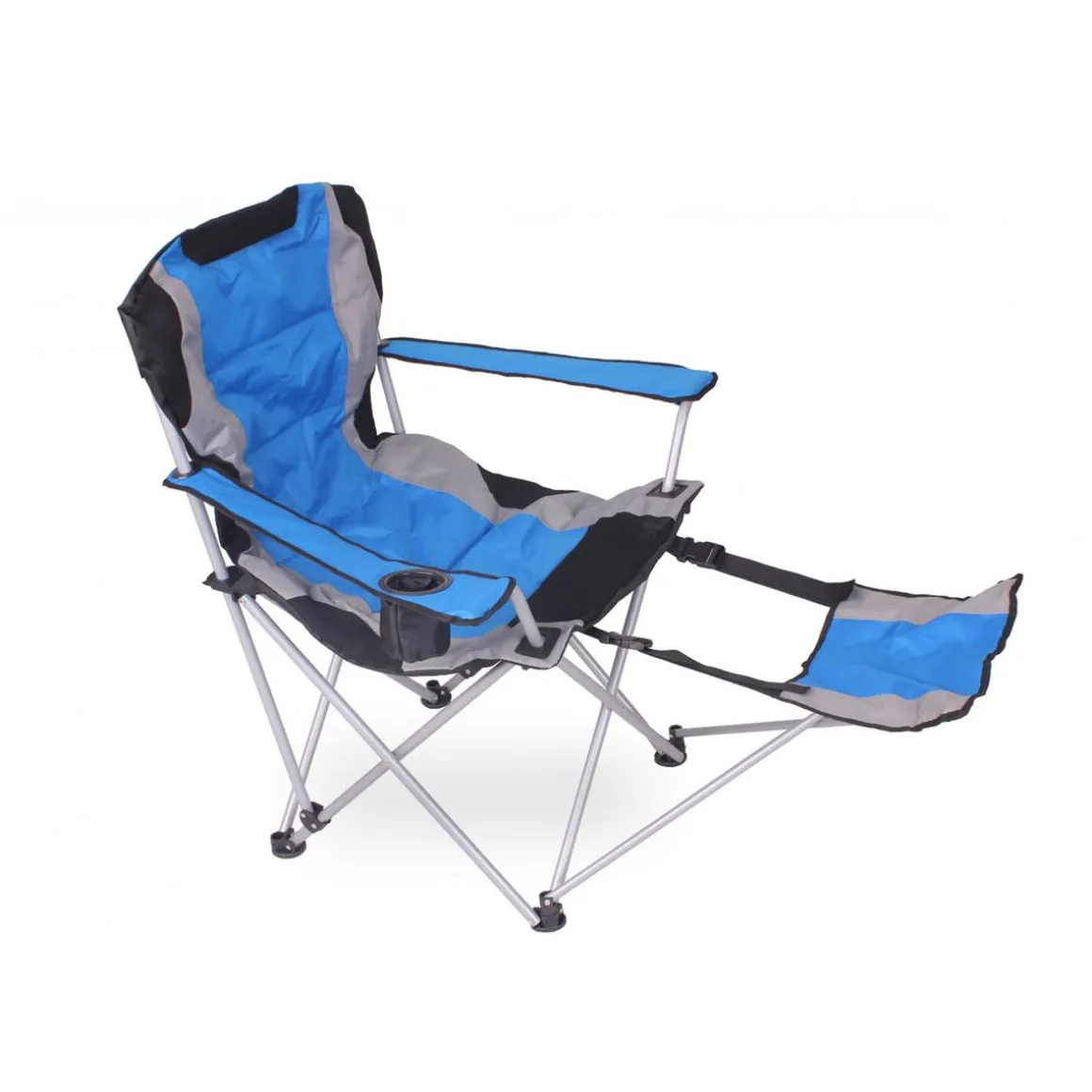 Luxus Campingstuhl mit Fussablage blau