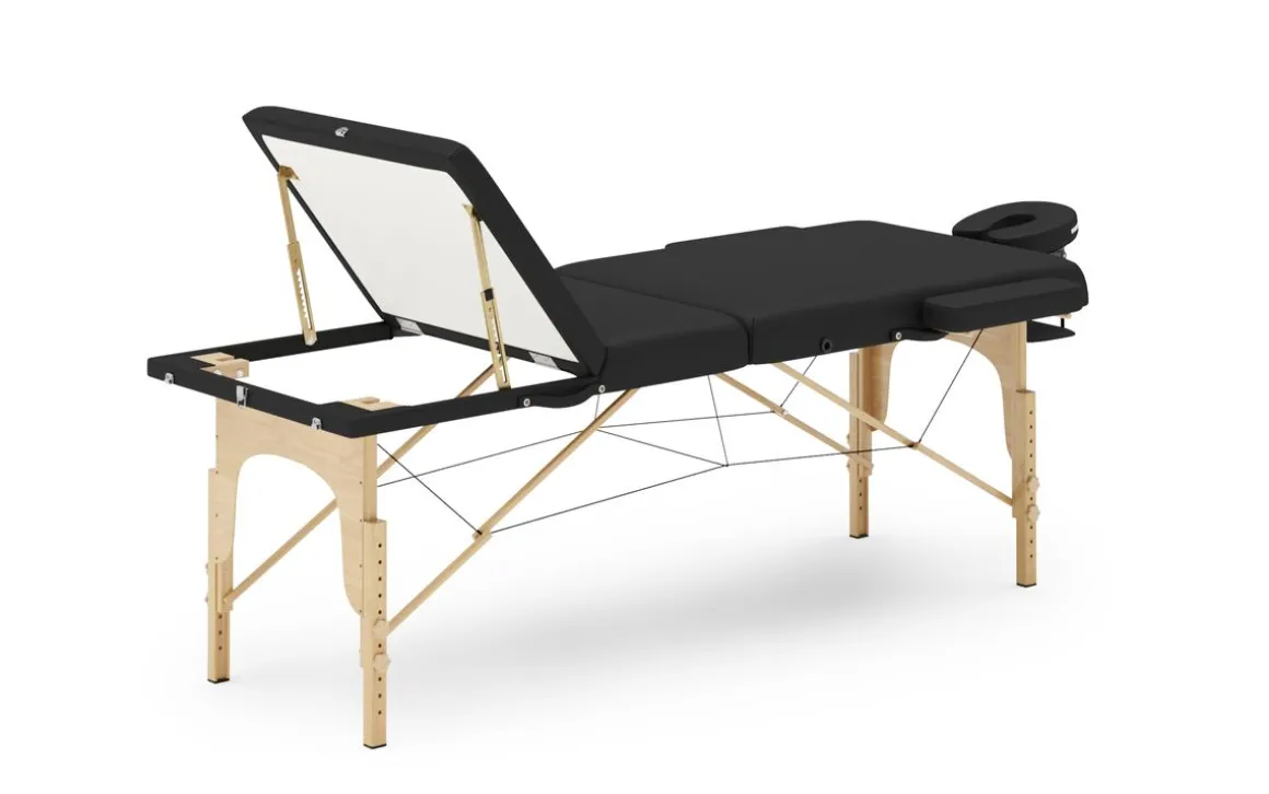 Massageliege 3-Zonen mit Lagerungsrollen schwarz