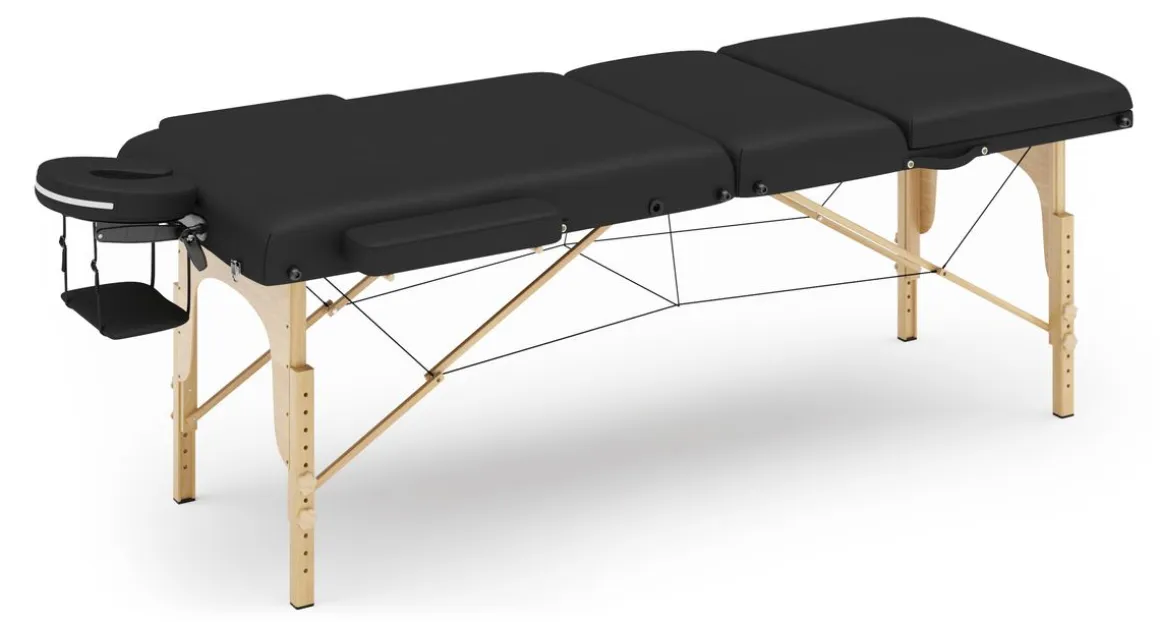 Massageliege 3-Zonen mit Lagerungsrollen schwarz