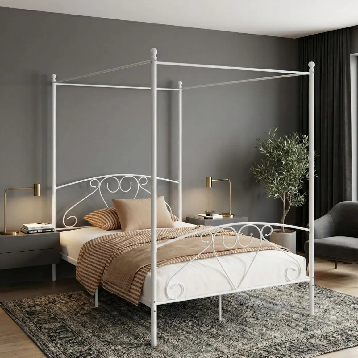 Metallbett Himmelbett COLETTE 140 x 200 cm weiss