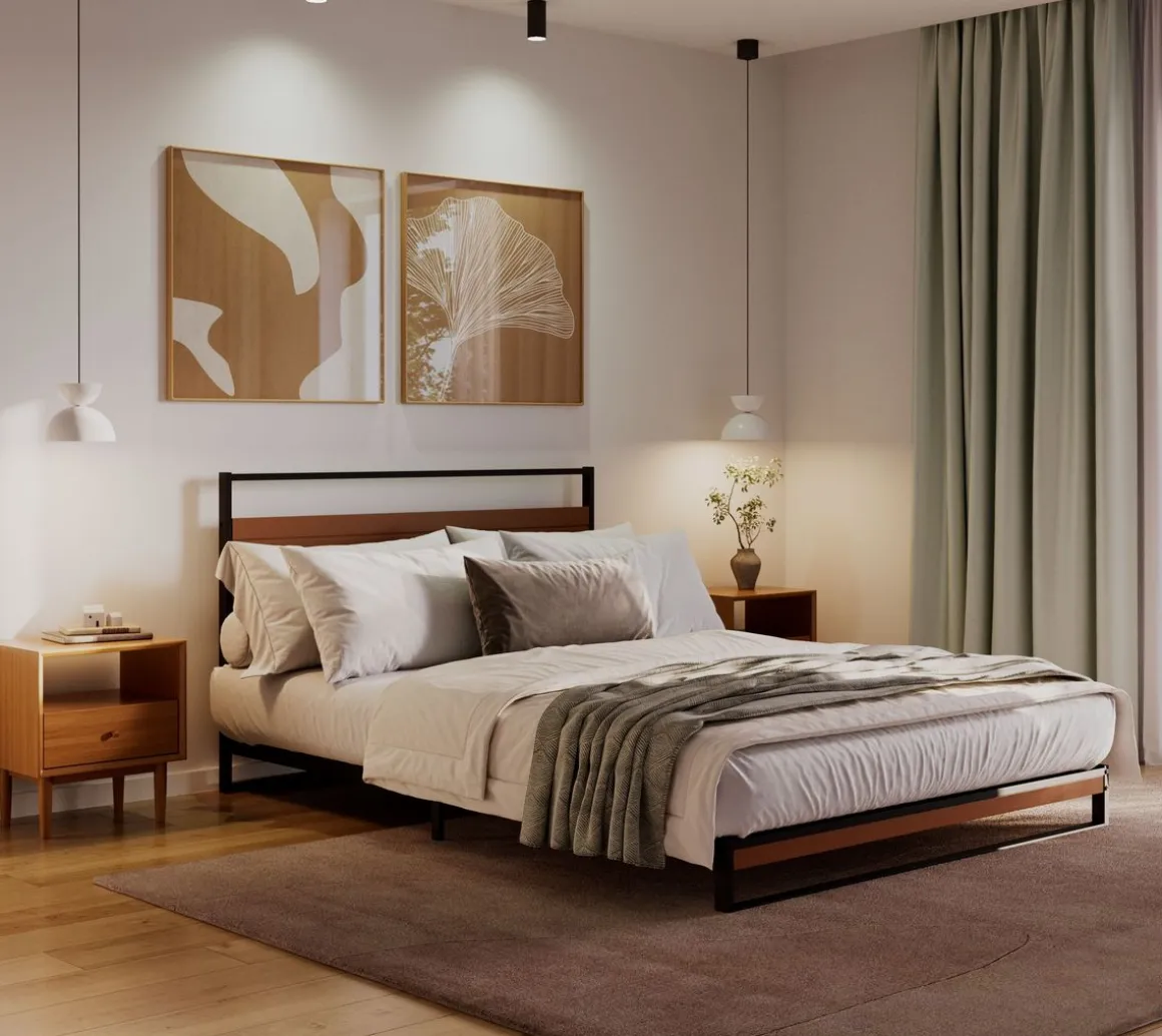Metallbett INGRID 140 x 200 cm schwarz/natur
