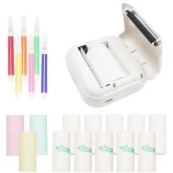 Mini Drucker Set mit Akku 16-teilig weiss