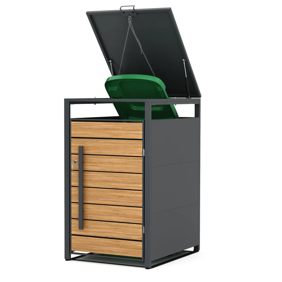 Mülltonnenbox Stahl 1 Fach 240L anthrazit/braun