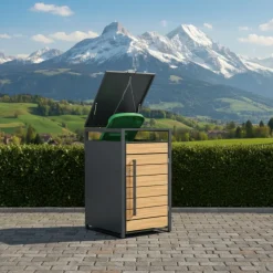 Mülltonnenbox Stahl 1 Fach 240L anthrazit/braun
