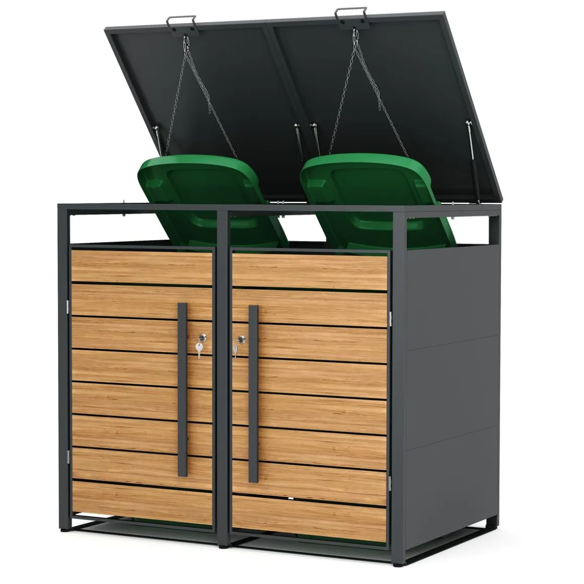 Mülltonnenbox Stahl 2 Fächer 480L anthrazit/braun
