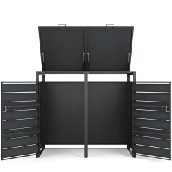 Mülltonnenbox Stahl 2 Fächer 480L anthrazit/braun