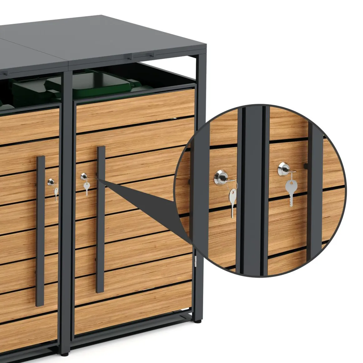 Mülltonnenbox Stahl 2 Fächer 480L anthrazit/braun