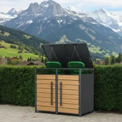 Mülltonnenbox Stahl 2 Fächer 480L anthrazit/braun