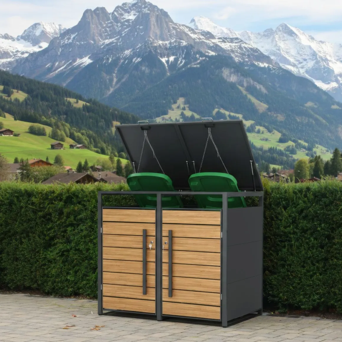 Mülltonnenbox Stahl 2 Fächer 480L anthrazit/braun