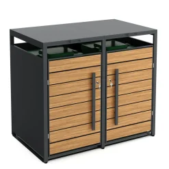 Mülltonnenbox Stahl 2 Fächer 480L anthrazit/braun