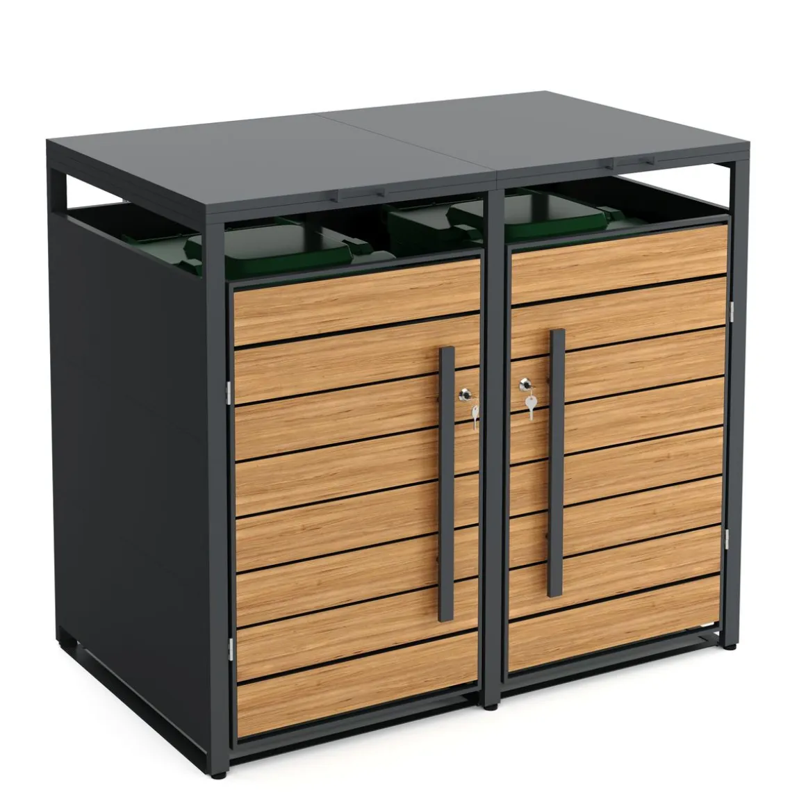 Mülltonnenbox Stahl 2 Fächer 480L anthrazit/braun