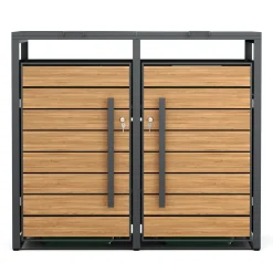Mülltonnenbox Stahl 2 Fächer 480L anthrazit/braun