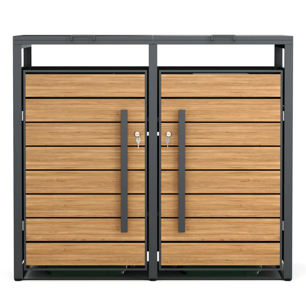 Mülltonnenbox Stahl 2 Fächer 480L anthrazit/braun