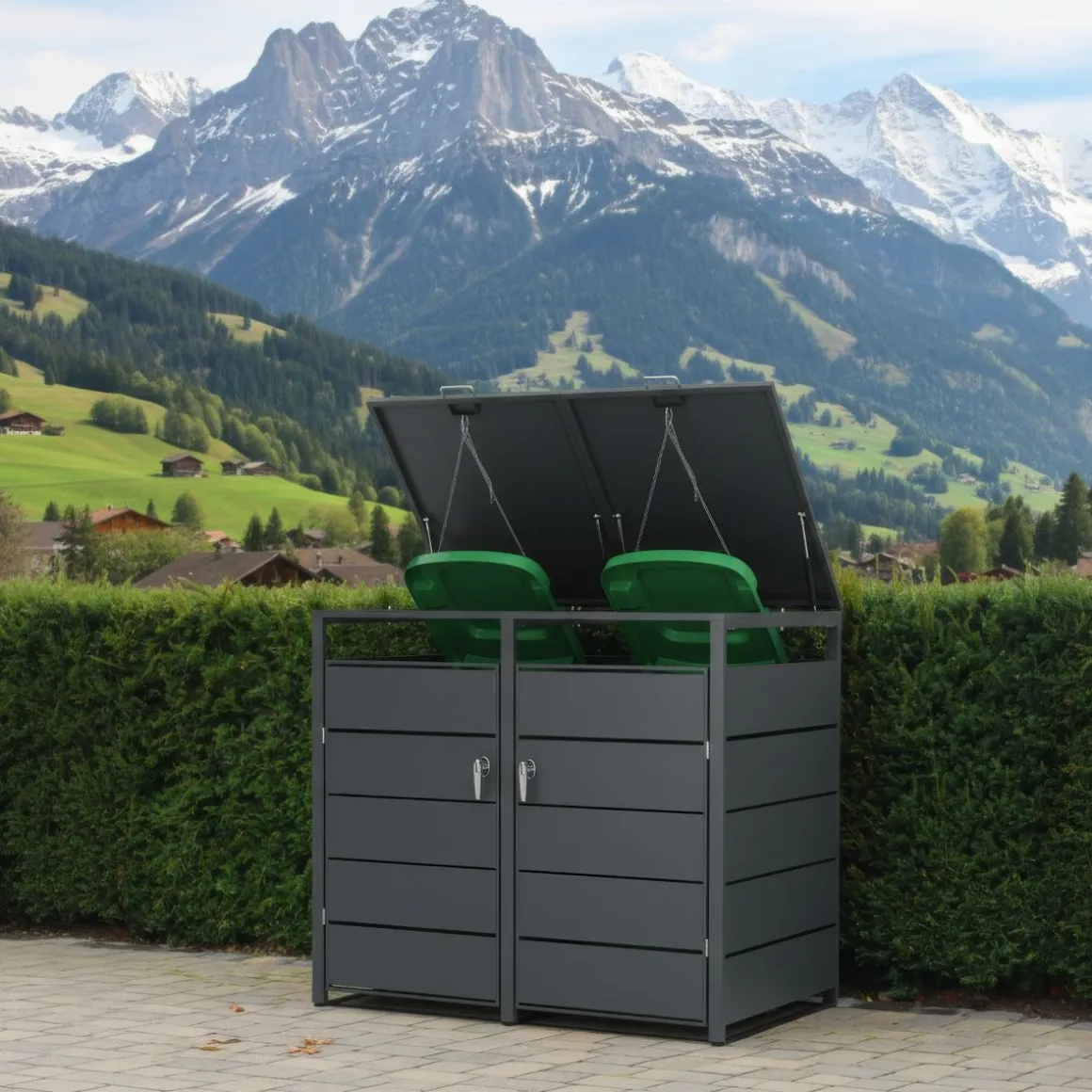 Mülltonnenbox Stahl 2 Fächer 480L anthrazit