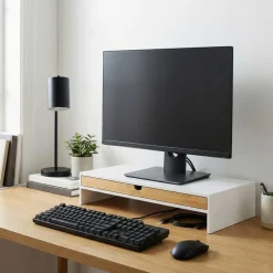 Monitorständer Bambus ALVORA 47 x 26 x 10 cm weiss/natur