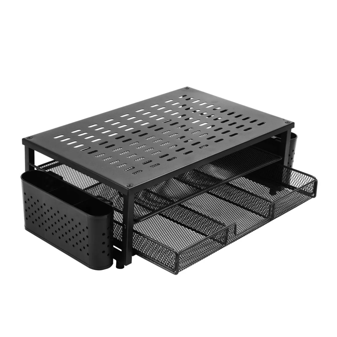 Monitorständer mit Schublade und Stiftehalter 49 x 25 x 15 cm schwarz
