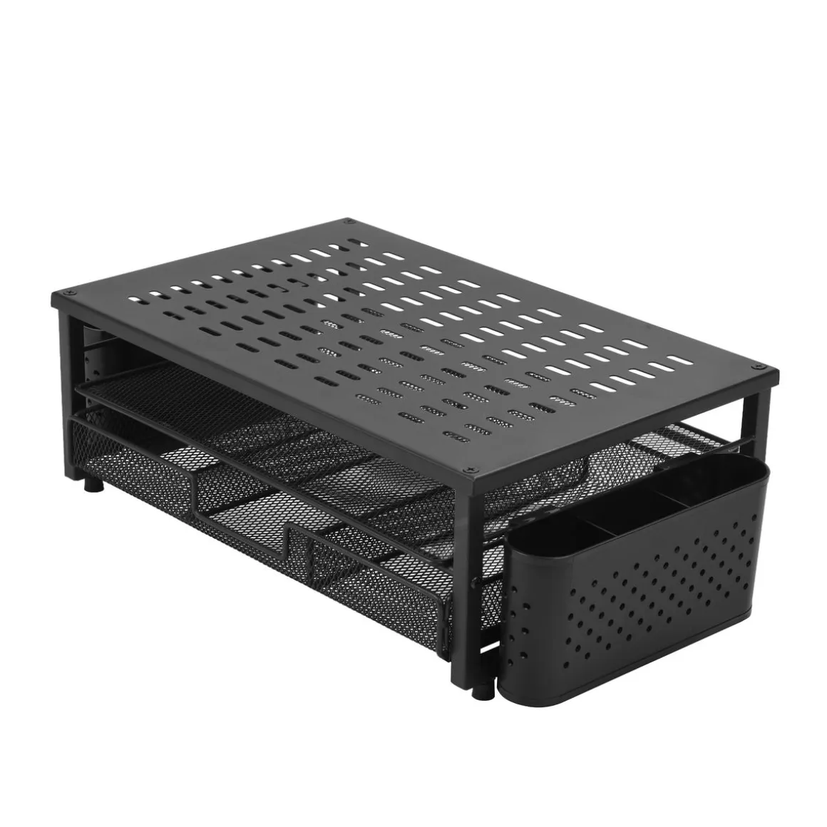 Monitorständer mit Schublade und Stiftehalter 49 x 25 x 15 cm schwarz
