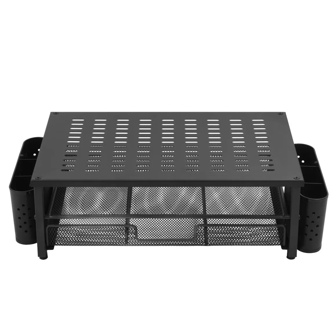 Monitorständer mit Schublade und Stiftehalter 49 x 25 x 15 cm schwarz