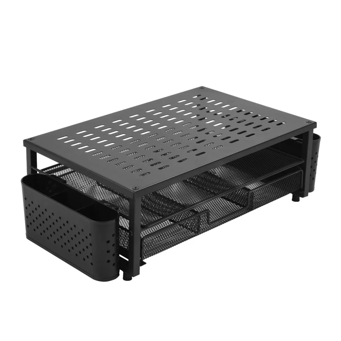 Monitorständer mit Schublade und Stiftehalter 49 x 25 x 15 cm schwarz