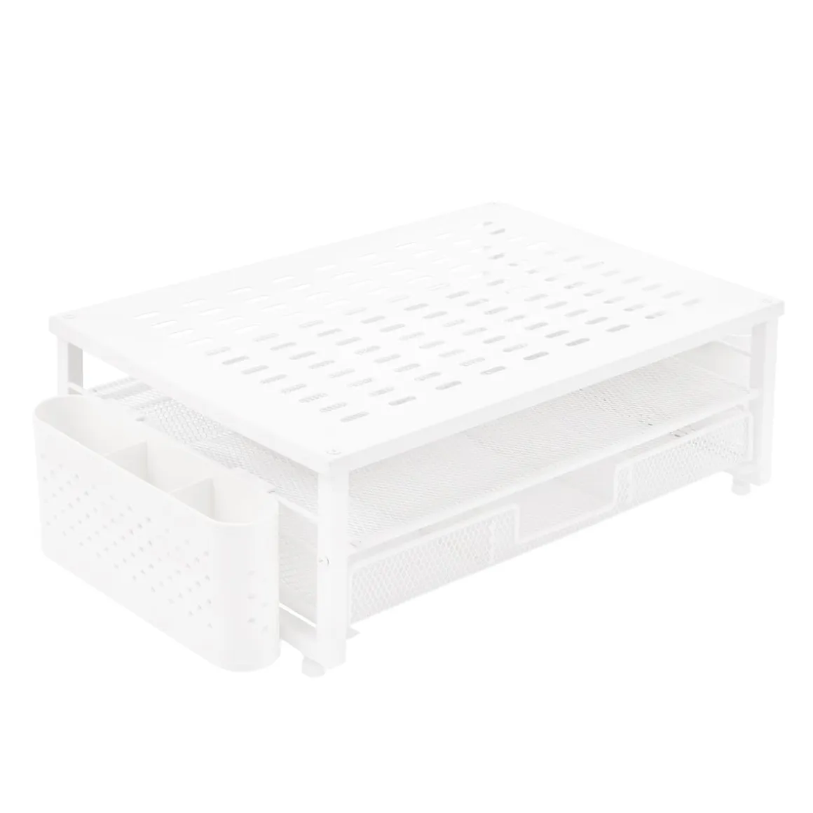 Monitorständer mit Schublade und Stiftehalter 49 x 25 x 15 cm weiss