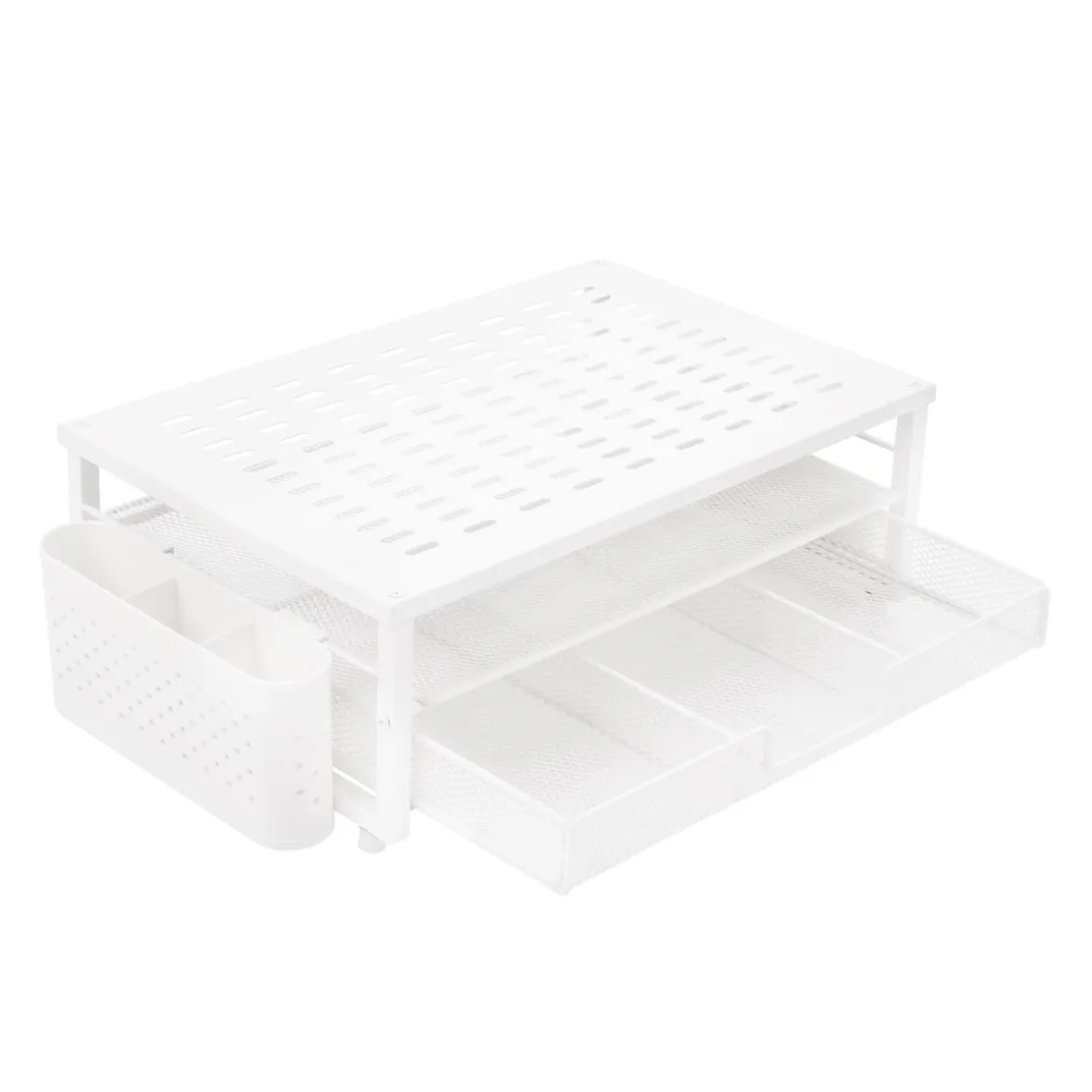 Monitorständer mit Schublade und Stiftehalter 49 x 25 x 15 cm weiss