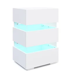 Nachttisch LED BONO mit 3 Schubladen weiss