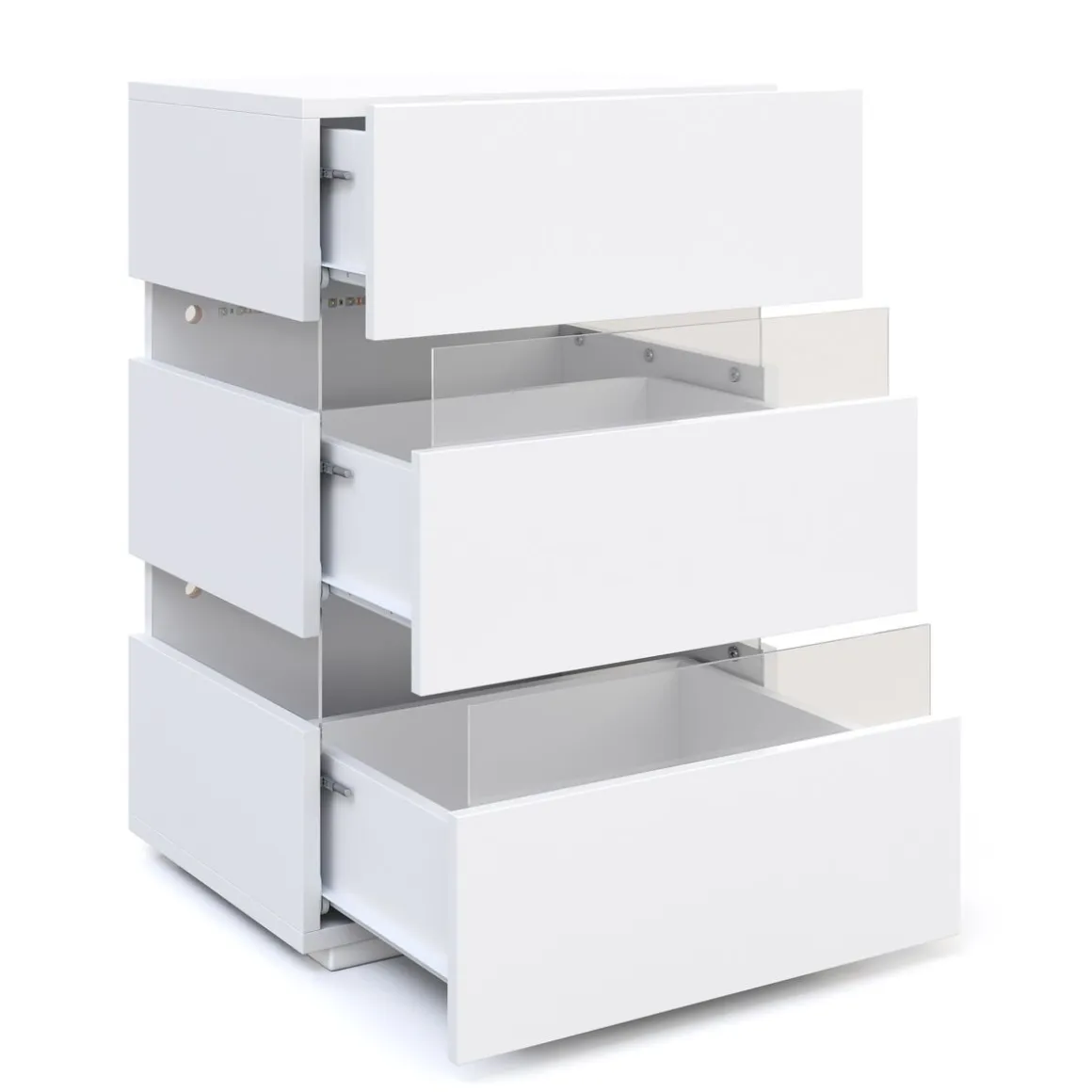 Nachttisch LED BONO mit 3 Schubladen weiss