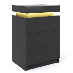 Nachttisch LED MOYA 3 Schubladen schwarz