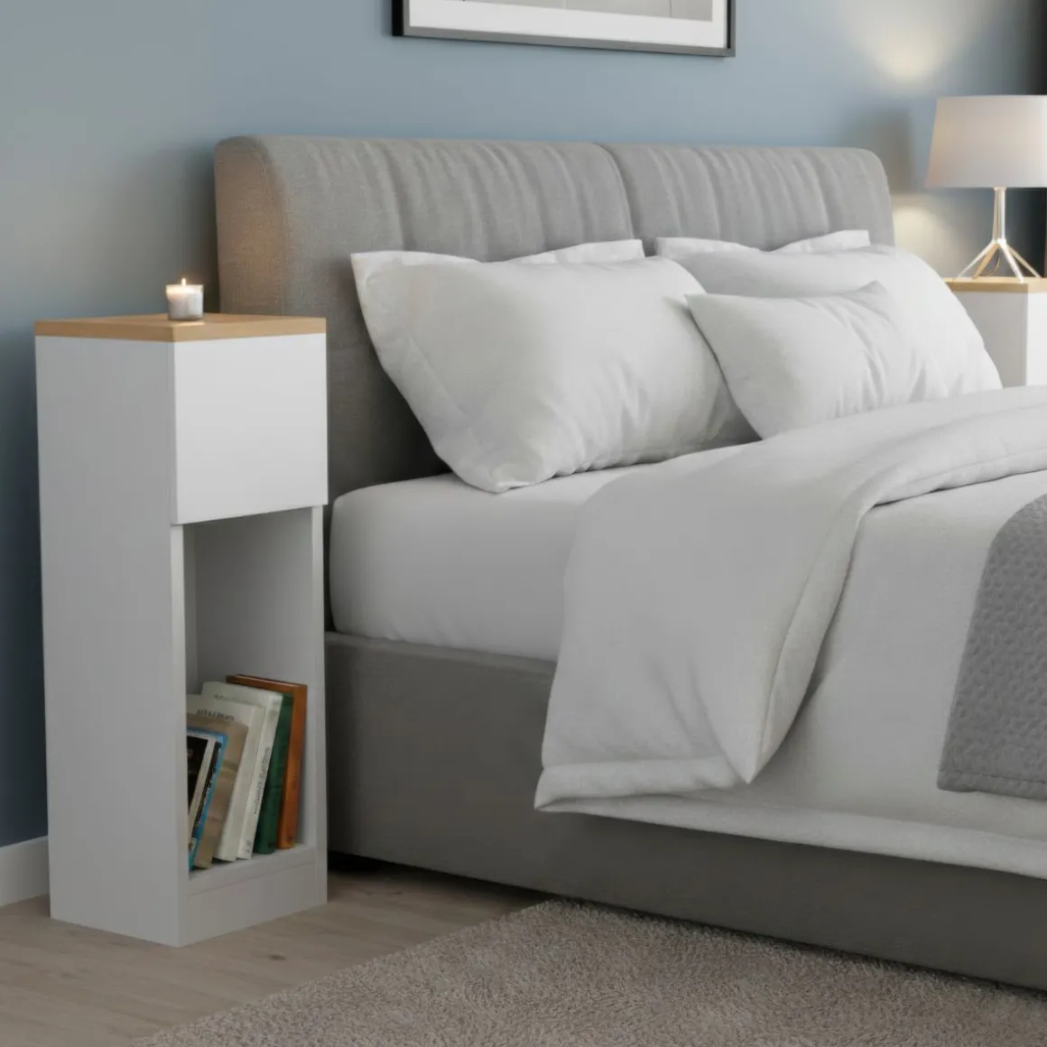 Nachttisch TIVRA mit Schublade 20 x 60 cm 2er Set weiss/braun