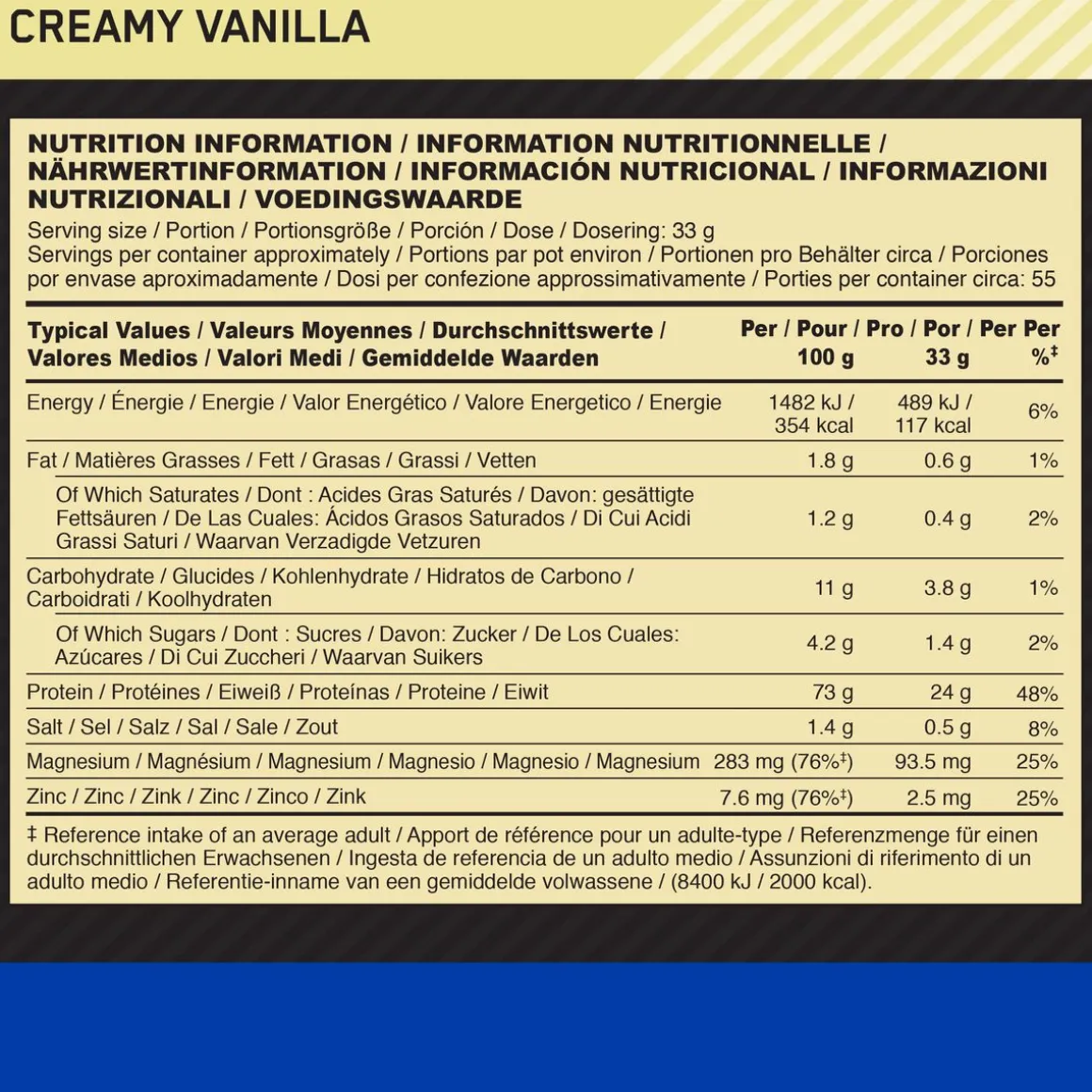 Optimum Nutrition Casein Pulver 1800g Creamy Vanilla