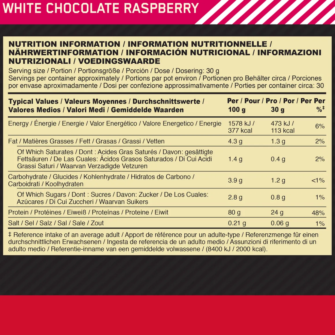 Optimum Nutrition Whey Protein Gold Standard 908 g White Chocolate Raspberry