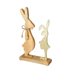Osterdeko Osterhase Holz 32 cm natur/gold