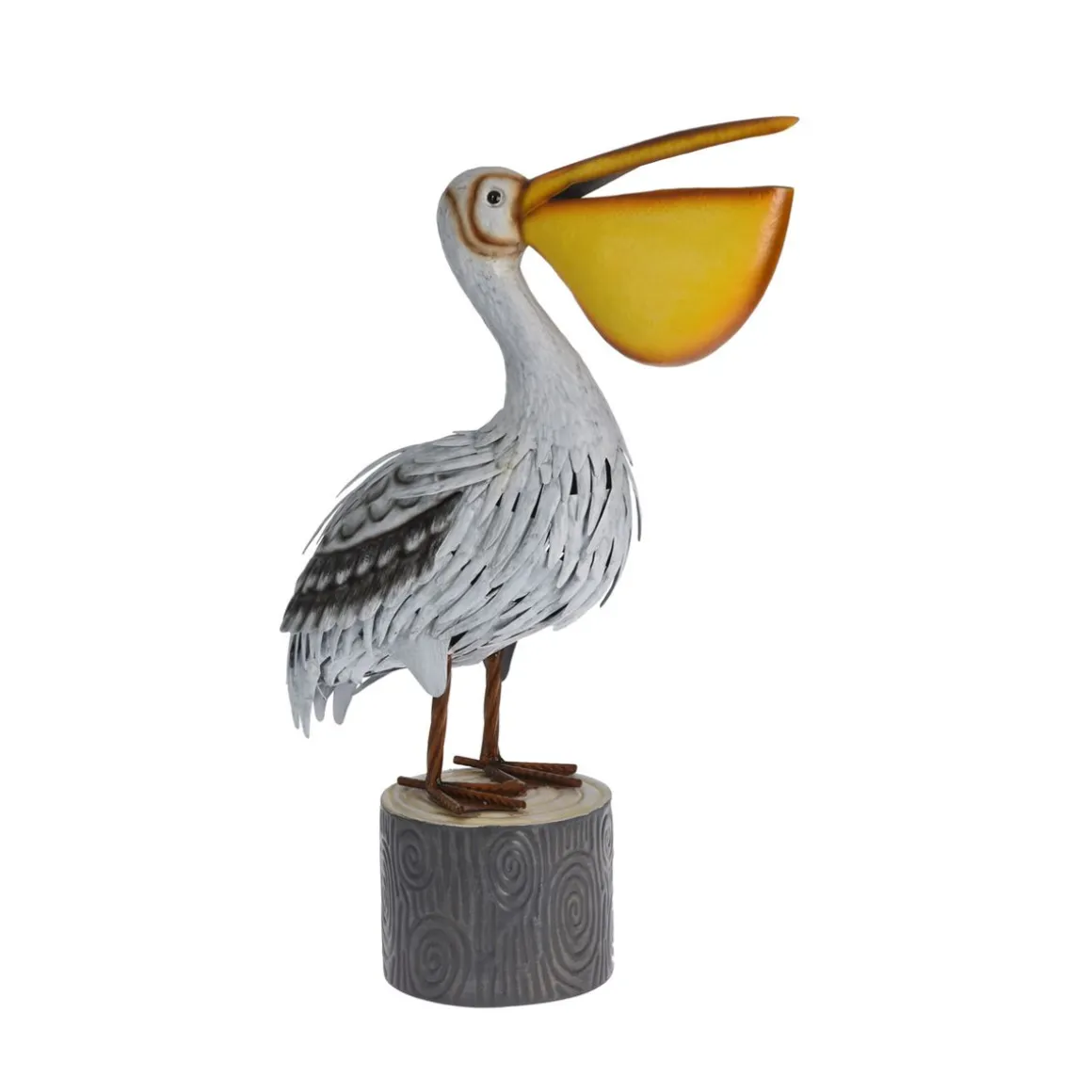 Osterdeko Pelikan Metall 49 cm grau/gelb
