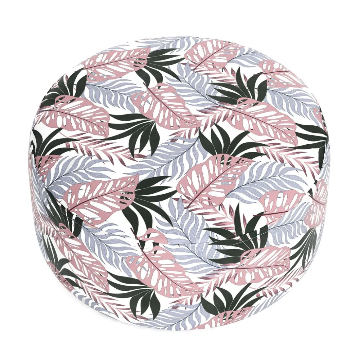 Outdoor Pouf aufblasbar PATTY Blattmuster rosa/grau