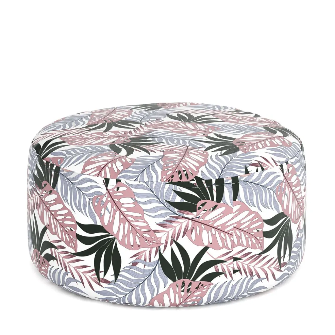 Outdoor Pouf aufblasbar PATTY Blattmuster rosa/grau
