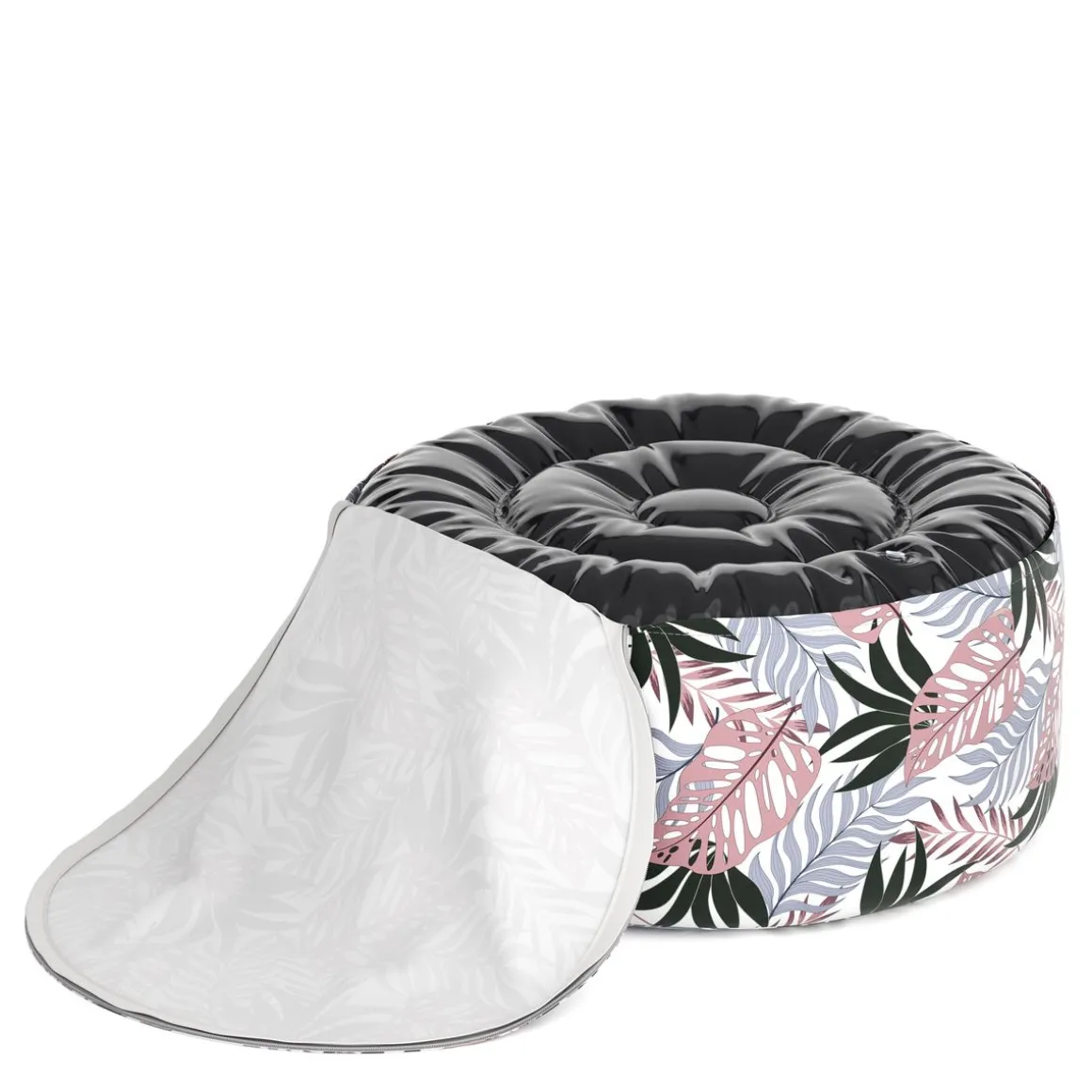 Outdoor Pouf aufblasbar PATTY Blattmuster rosa/grau