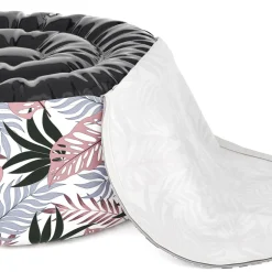 Outdoor Pouf aufblasbar PATTY Blattmuster rosa/grau