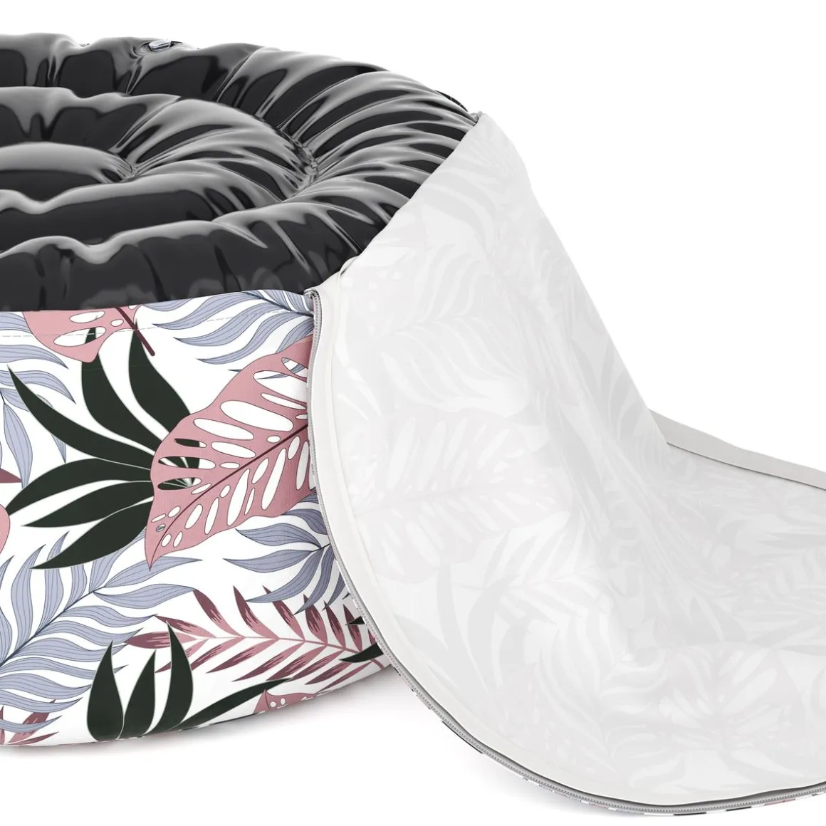 Outdoor Pouf aufblasbar PATTY Blattmuster rosa/grau